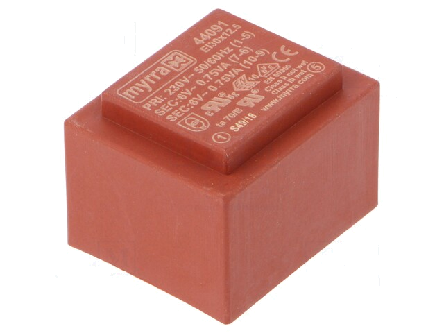 Transformator: ingegoten; 1,5VA; 230VAC; 6V; 6V; 125mA; 125mA; PCB Transformator: ingegoten; 1,5VA; 230VAC; 6V; 6V; 125mA; 125mA; PCB